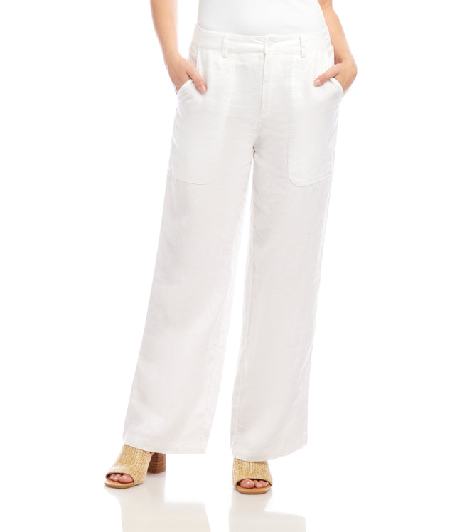 Karen Kane Off White Linen Wide-Leg Trousers Karen Kane