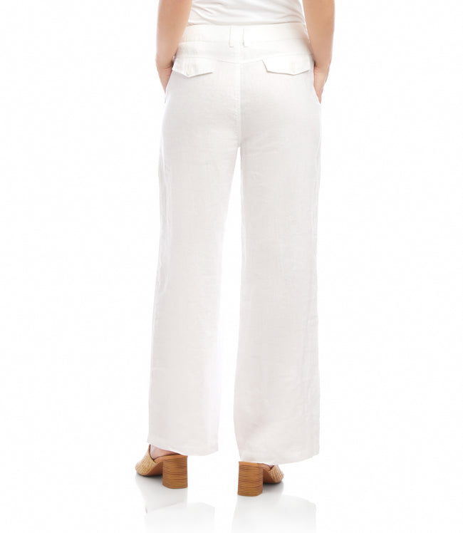 Karen Kane Off White Linen Wide-Leg Trousers Karen Kane