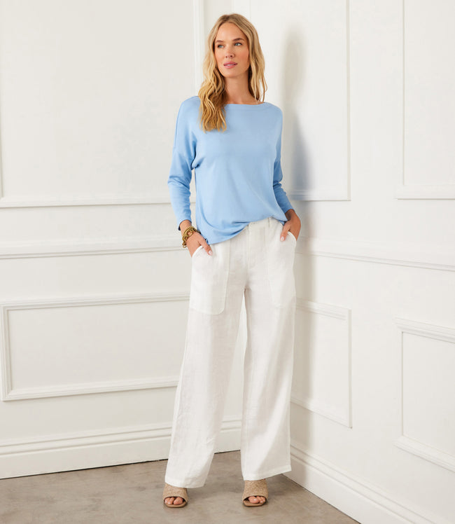 karen kane Off White Linen Wide-Leg Trousers Karen Kane