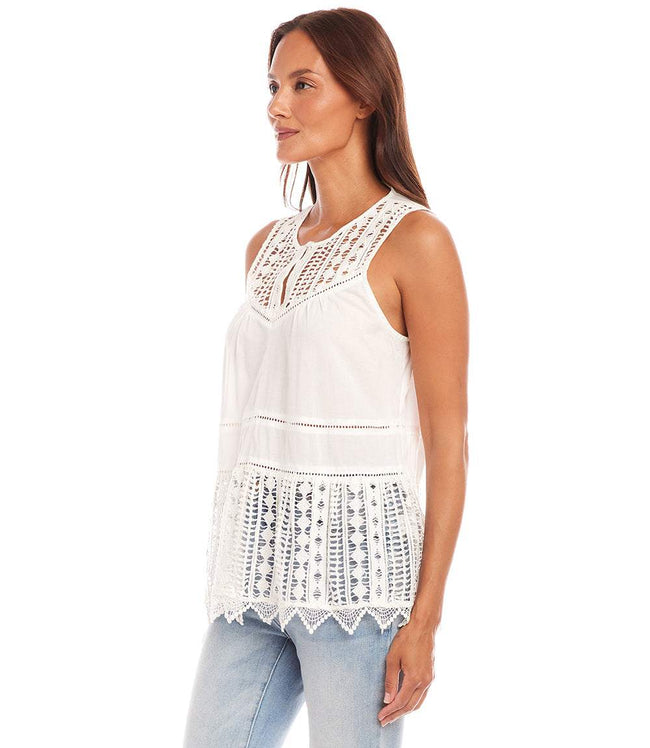 Karen Kane Off White Petite Size Lace Trim Sleeveless Top Karen Kane