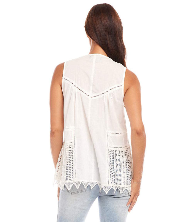 Karen Kane Off White Petite Size Lace Trim Sleeveless Top Karen Kane