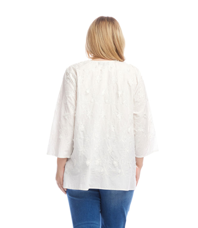 Karen Kane Off White Plus Size 3/4 Sleeve Embroidered Tunic Karen Kane