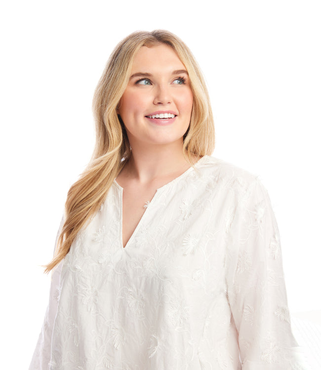 Karen Kane Off White Plus Size 3/4 Sleeve Embroidered Tunic Karen Kane