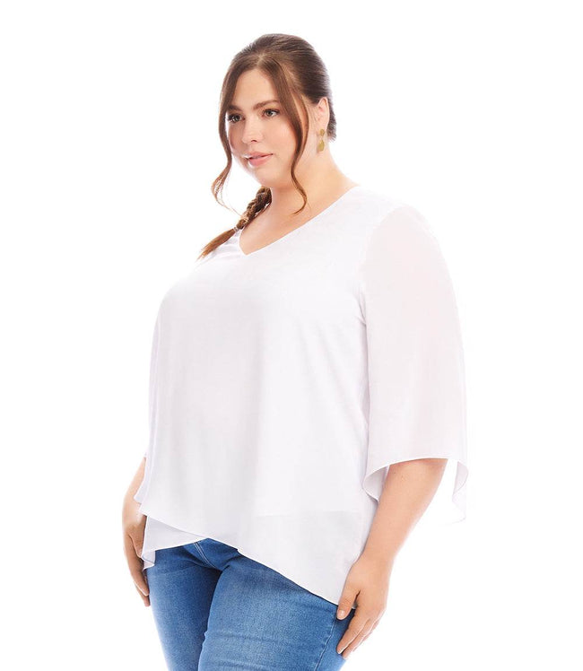 Karen Kane Off White Plus Size Bracelet Sleeve Asymmetric Top Karen Kane