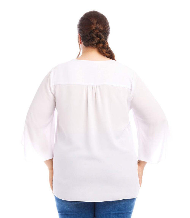 Karen Kane Off White Plus Size Bracelet Sleeve Asymmetric Top Karen Kane