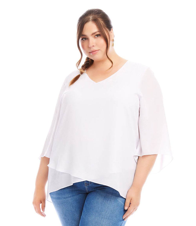 karen kane Off White Plus Size Bracelet Sleeve Asymmetric Top Karen Kane