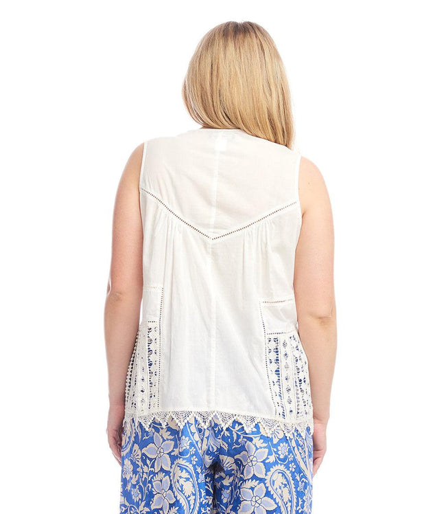 Karen Kane Off White Plus Size Lace Trim Sleeveless Top Karen Kane
