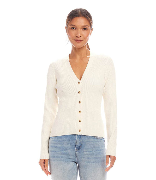 Karen Kane Off White Ribbed Cardigan Sweater Karen Kane