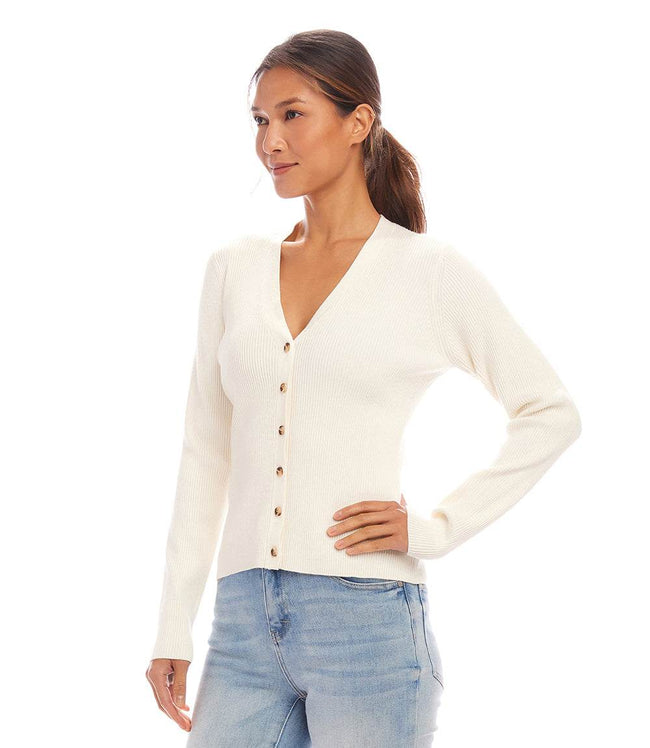 Karen Kane Off White Ribbed Cardigan Sweater Karen Kane