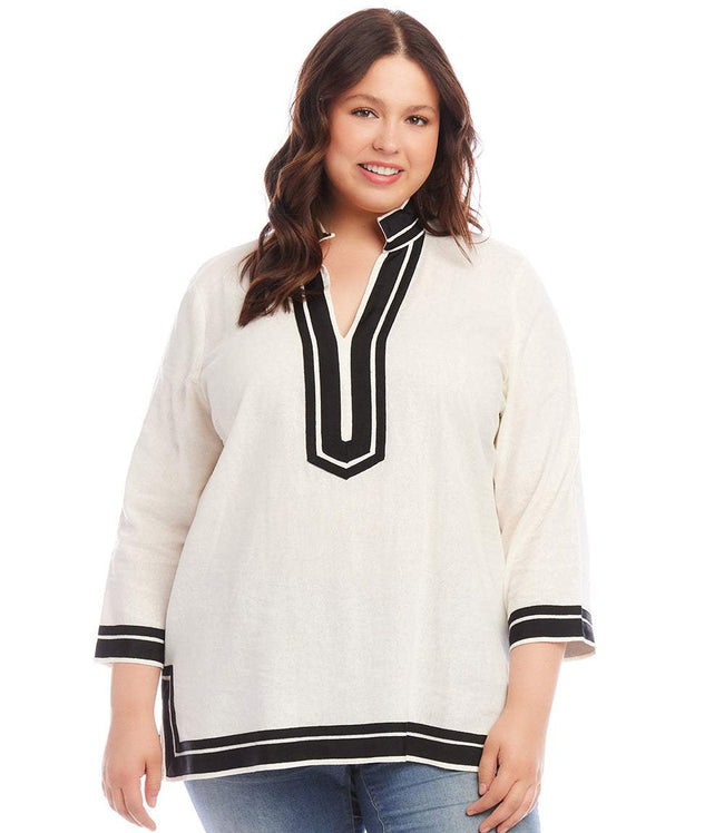 karen kane Off White With Black Plus Size The St. Tropez Tunic Karen Kane