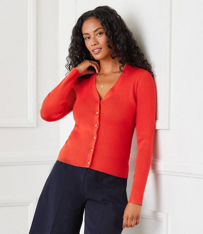 Karen Kane Orange Ribbed Cardigan Sweater Karen Kane