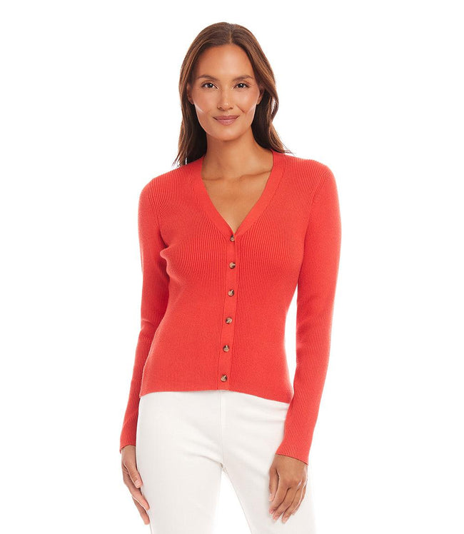 Karen Kane Orange Ribbed Cardigan Sweater Karen Kane