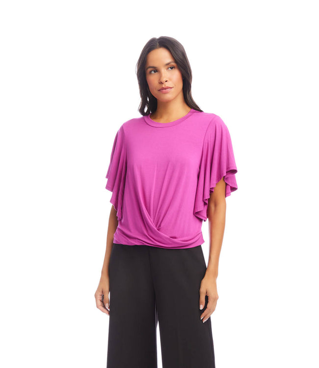 Karen Kane Orchid Flutter Sleeve Drape Front Top Karen Kane
