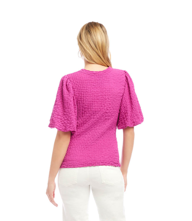 Karen Kane Orchid Petite Size Puff Sleeve Textured Top Karen Kane