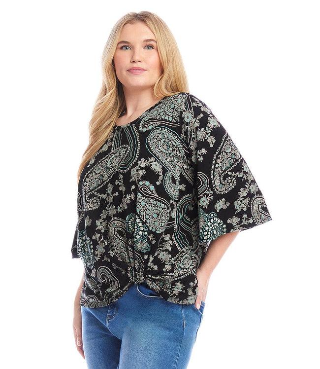 Karen Kane Paisley Plus Size Flare Sleeve Pick-Up Top Karen Kane