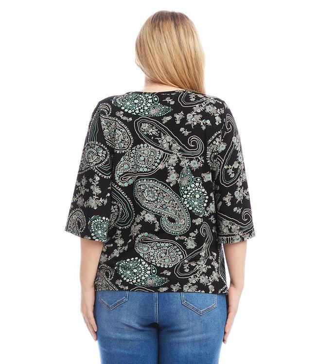 Karen Kane Paisley Plus Size Flare Sleeve Pick-Up Top Karen Kane