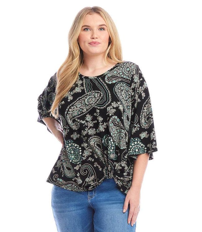 karen kane Paisley Plus Size Flare Sleeve Pick-Up Top Karen Kane