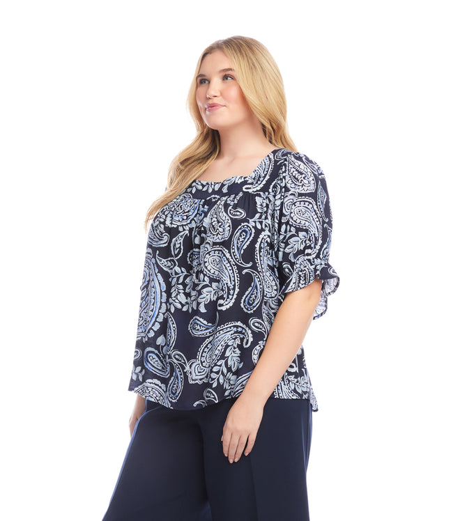 Karen Kane Paisley Plus Size Ruffle Sleeve Square Neck Top Karen Kane