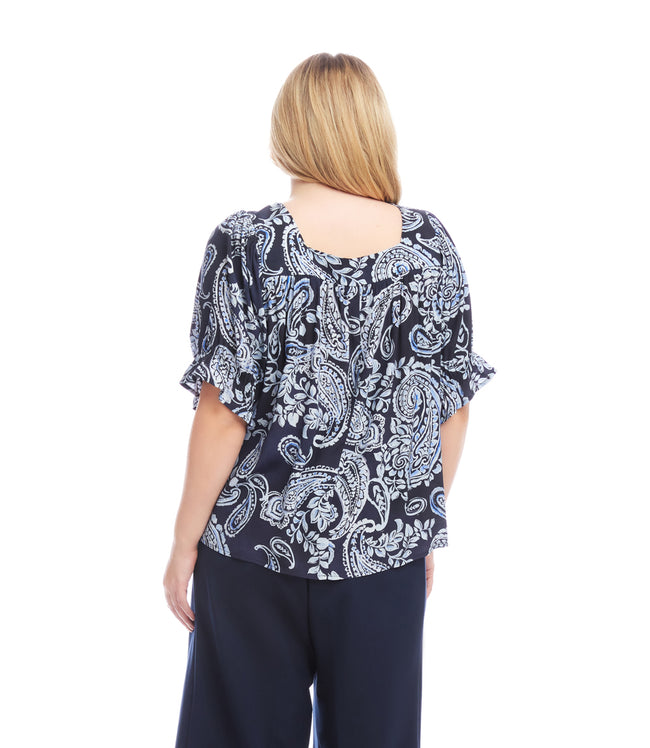 Karen Kane Paisley Plus Size Ruffle Sleeve Square Neck Top Karen Kane