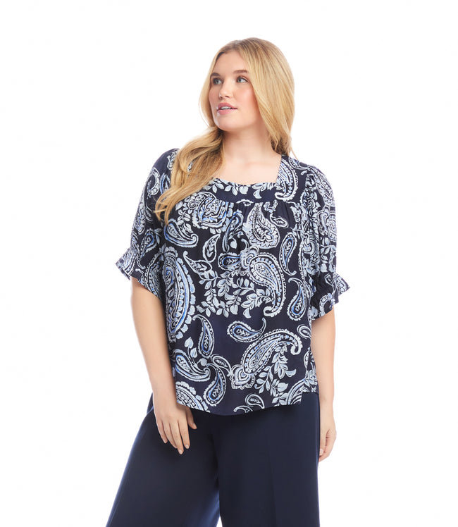 karen kane Paisley Plus Size Ruffle Sleeve Square Neck Top Karen Kane