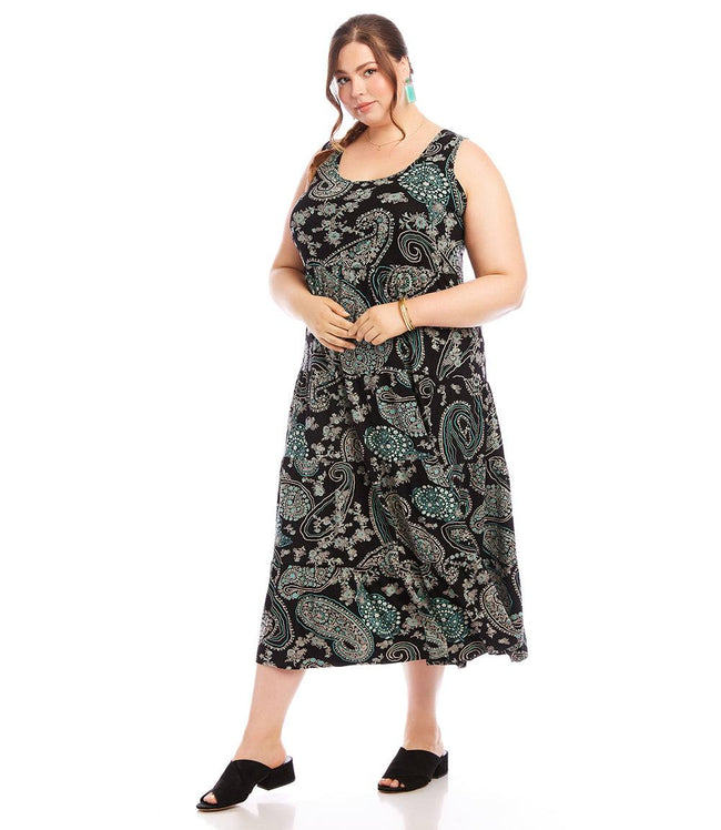 Karen Kane Paisley Plus Size Sleeveless Tiered Midi Dress Karen Kane