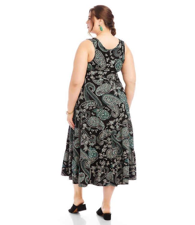 Karen Kane Paisley Plus Size Sleeveless Tiered Midi Dress Karen Kane