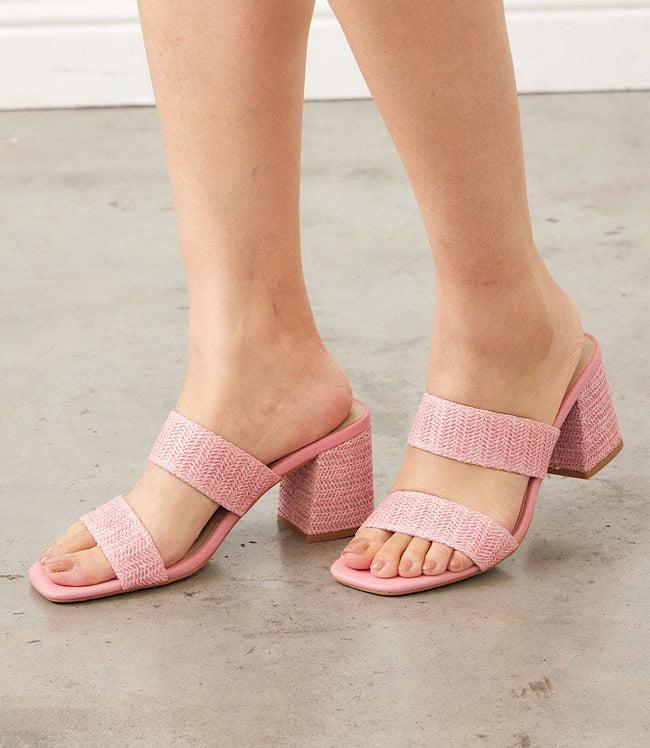 Karen Kane Pink Newport Raffia Strap Heel Sandals Karen Kane