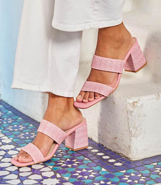 karen kane Pink Newport Raffia Strap Heel Sandals Karen Kane