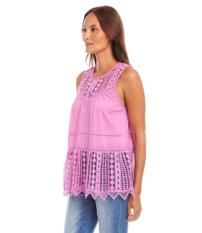 Karen Kane Pink Petite Size Lace Trim Sleeveless Top Karen Kane