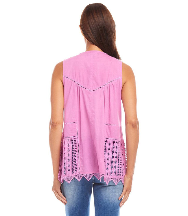 Karen Kane Pink Petite Size Lace Trim Sleeveless Top Karen Kane