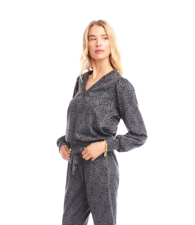 Karen Kane Print Animal Print Puff Sleeve V-Neck Sweatshirt Karen Kane