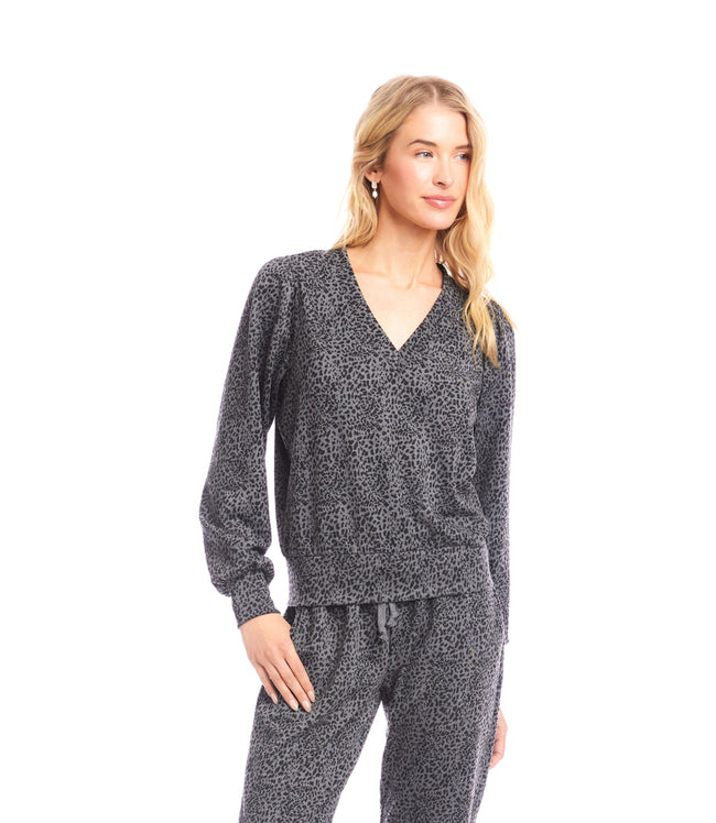 Karen Kane Print Animal Print Puff Sleeve V-Neck Sweatshirt Karen Kane