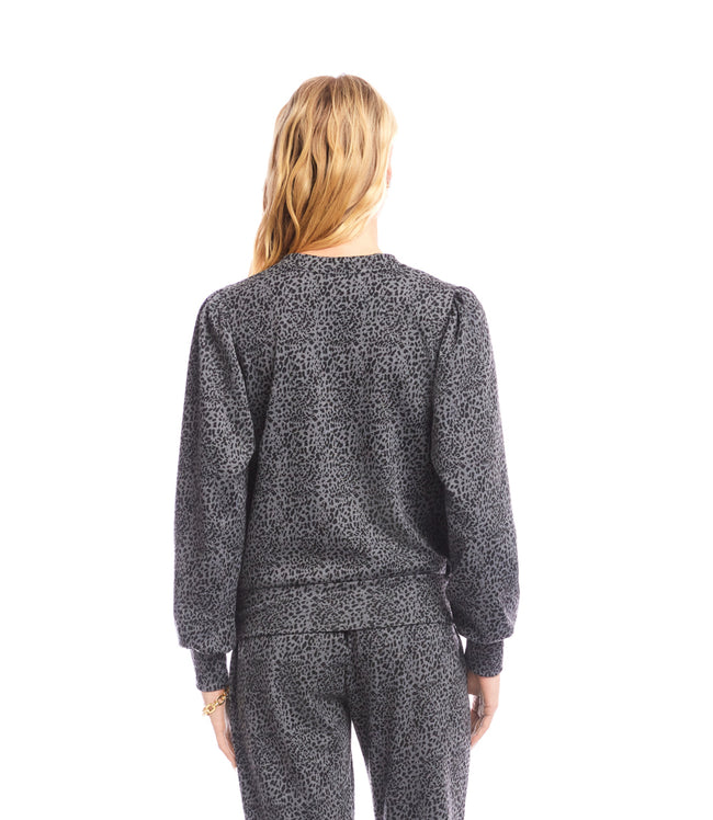 Karen Kane Print Animal Print Puff Sleeve V-Neck Sweatshirt Karen Kane