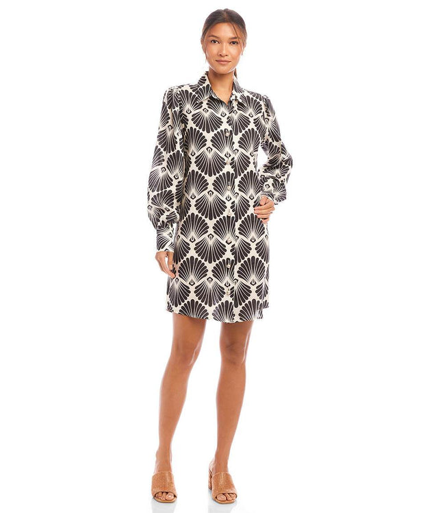 Karen Kane Print Blouson Sleeve Linen Shirtdress Karen Kane