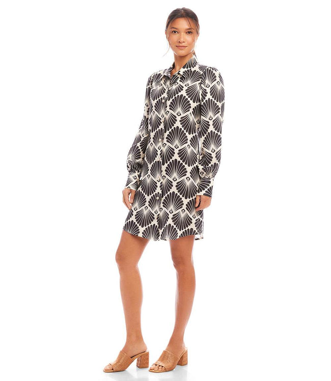 Karen Kane Print Blouson Sleeve Linen Shirtdress Karen Kane