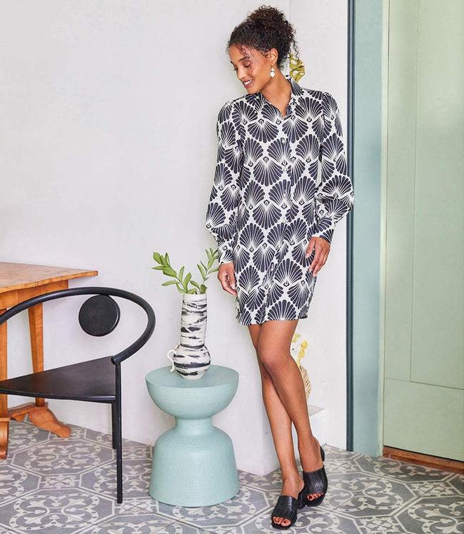 karen kane Print Blouson Sleeve Linen Shirtdress Karen Kane