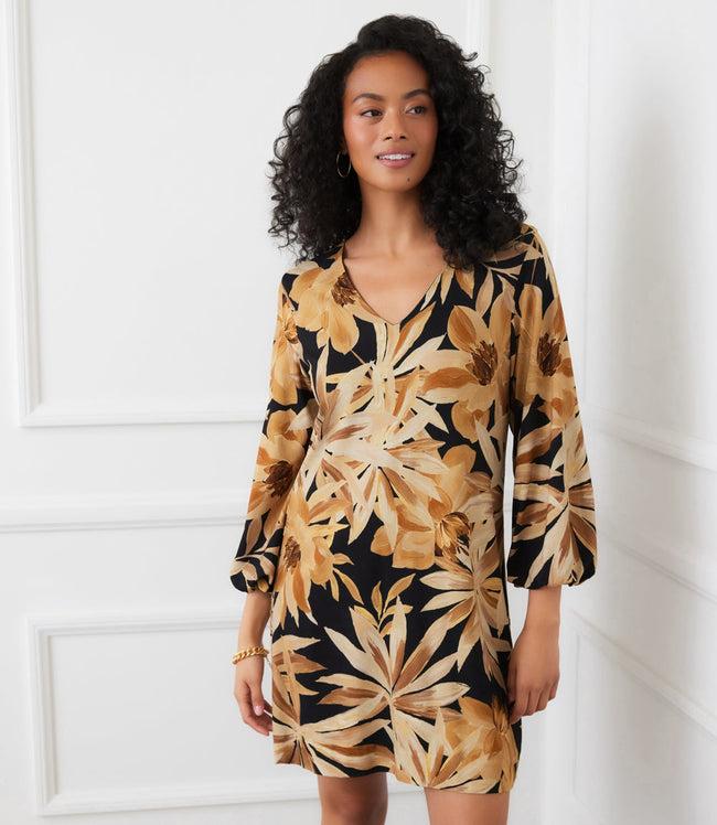 karen kane Print Blouson Sleeve V-Neck Dress Karen Kane