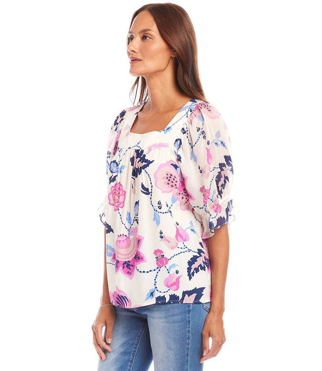 Karen Kane Print Contrast Square Neck Top Karen Kane