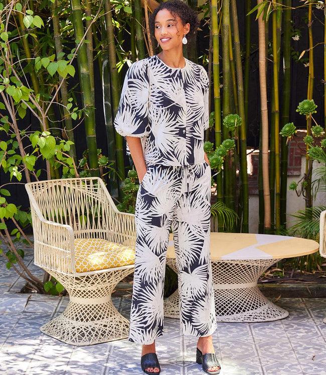 Karen Kane Print Drawstring Cropped Pants Karen Kane