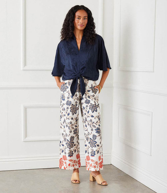 karen kane Print Drawstring Cropped Pants Karen Kane