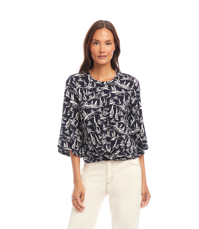 Karen Kane Print Flare Sleeve Drape Front Top Karen Kane