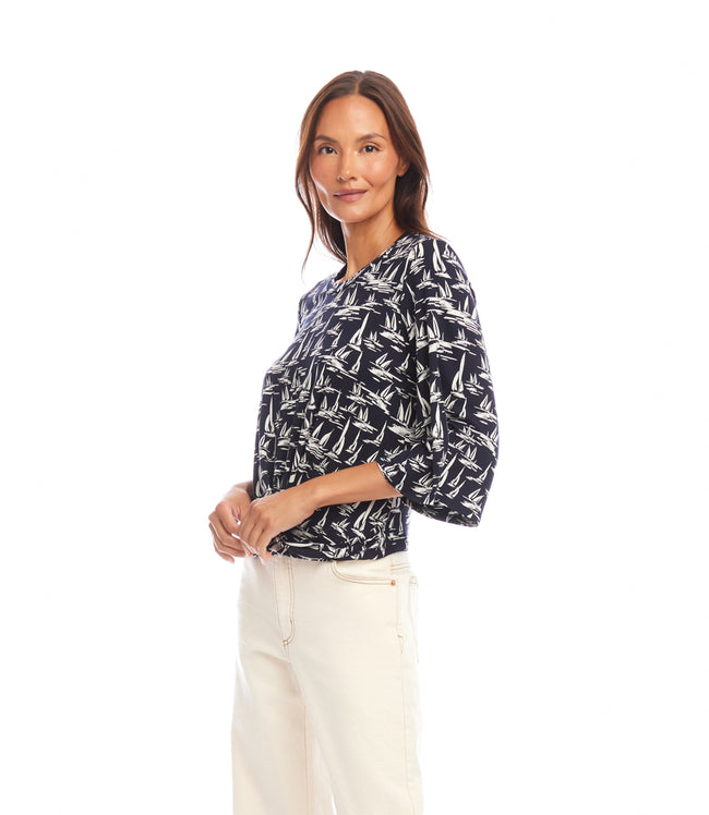 Karen Kane Print Flare Sleeve Drape Front Top Karen Kane