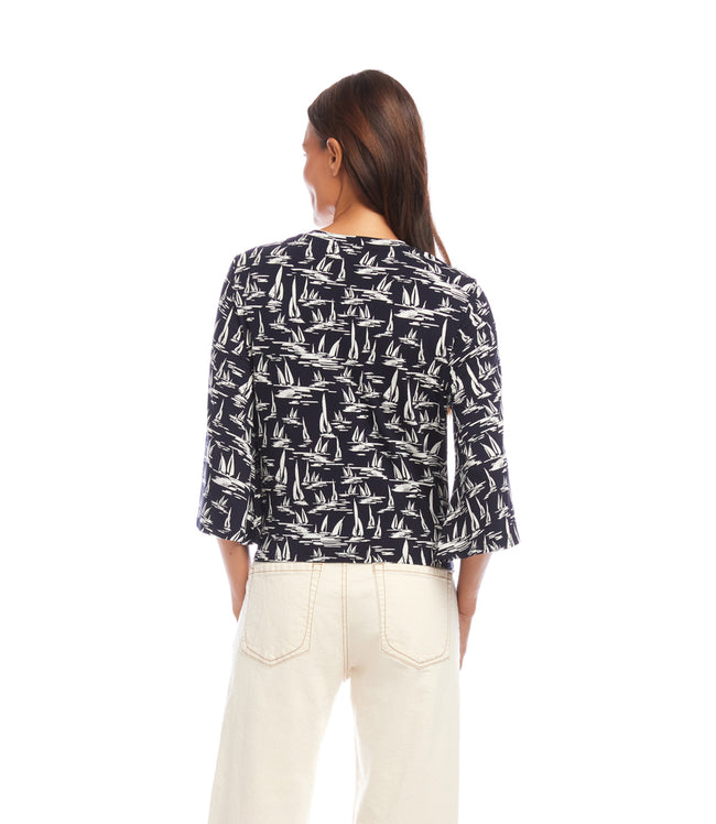 Karen Kane Print Flare Sleeve Drape Front Top Karen Kane