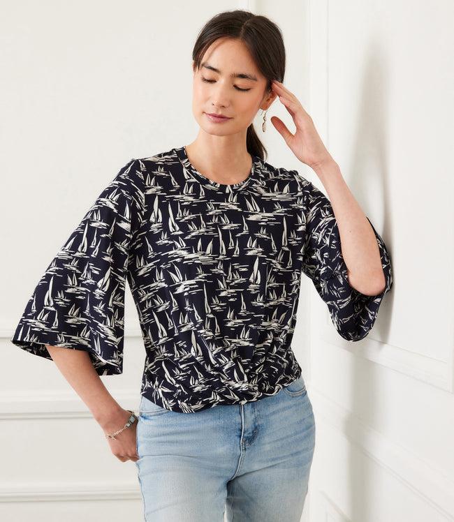 karen kane Print Flare Sleeve Drape Front Top Karen Kane