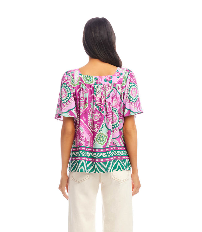 Karen Kane Print Flare Sleeve Square Neck Top Karen Kane