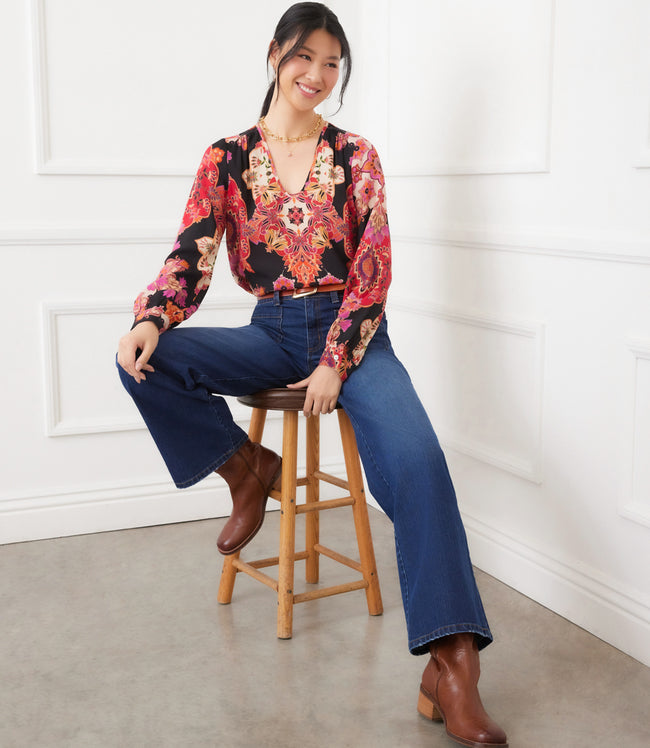 Karen Kane Print Long Sleeve Shirred Blouse Karen Kane