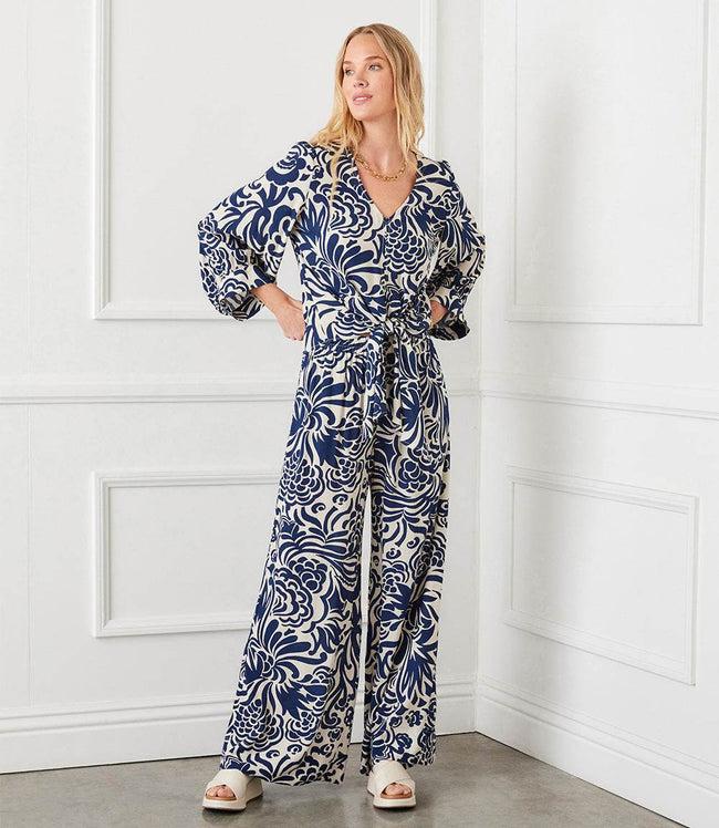 Karen Kane Print Petite Size Blouson Sleeve Tie Front Top Karen Kane