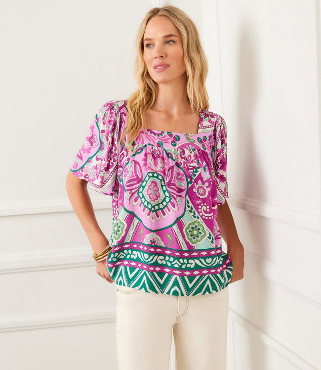 karen kane Print Petite Size Flare Sleeve Square Neck Top Karen Kane