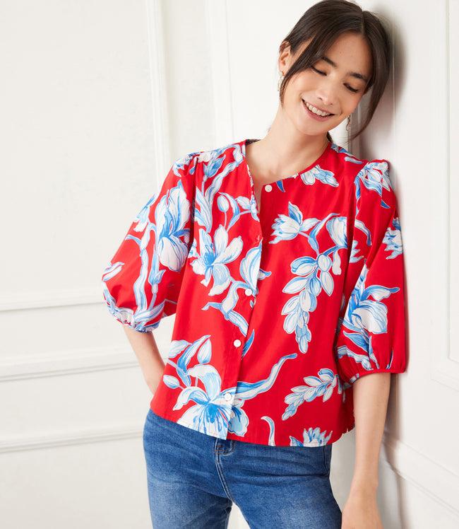 karen kane Print Petite Size Puff Sleeve Button-Front Shirt Karen Kane