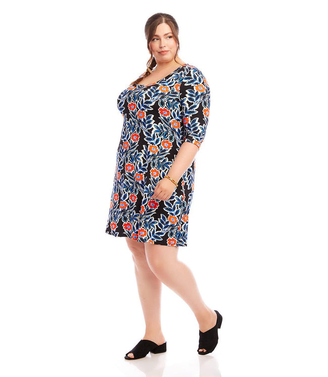 Karen Kane Print Plus Size 3/4 Sleeve A-Line Dress Karen Kane